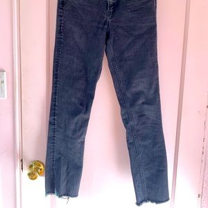 Bootcut raw hem black jeans slim ankle high waist